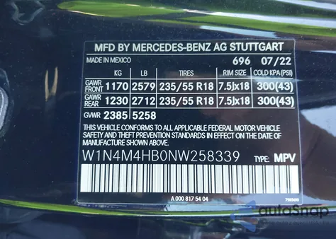 2022 Mercedes-Benz Glb 250 4Matic from USA, damaged, VIN W1N4M4HB0NW258339
